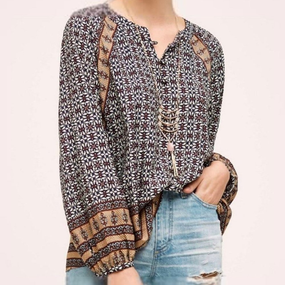 11-1-TYLHO Aubina Geo Paisley Boho Tunic Blouse L